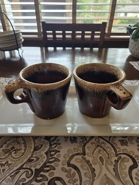 Hull Brown Drip Glaze Ceramic Coffee Mugs - Set of 2